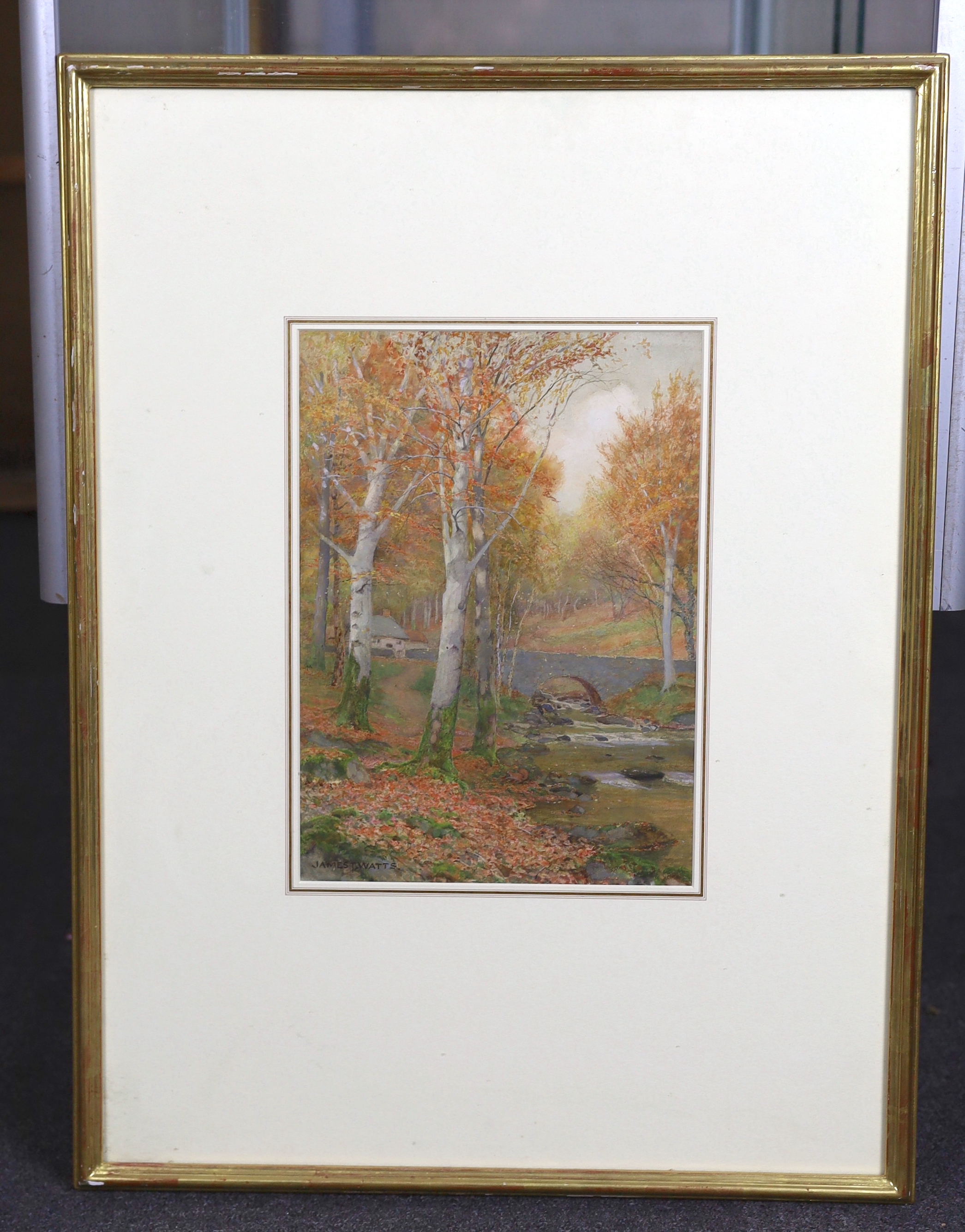 James Thomas Watts (English, 1853-1930), 'Autumn among Birch trees' & ‘A little Welsh stream in autumn', watercolours, a pair, 34.5 x 24.5cm, Please note this lot attracts an additional import tax of 5% on the hammer pri